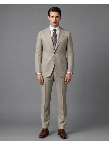 Mink-Colored Wool Suit with Pointed Lapels