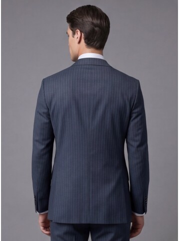 Yeşil Çizgili Yünlü Mono Yaka Regular Fit Takım Elbise