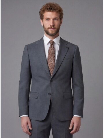 Yeşil Mono Yaka Slim Fit 2 Düğme Takım Elbise