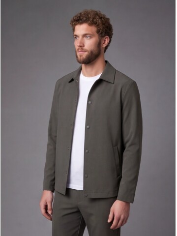 Green Casual Shirt-Collar Comfort Fit Suit