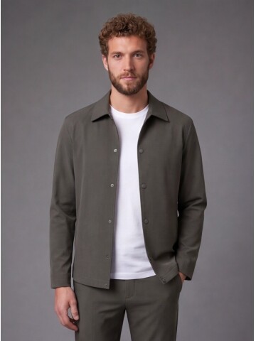 Green Casual Shirt-Collar Comfort Fit Suit