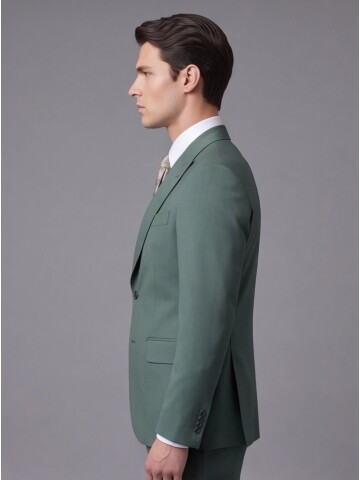 Yeşil Yünlü Sivri Yaka Comfort Fit Takım Elbise