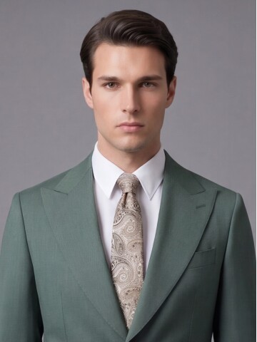 Yeşil Yünlü Sivri Yaka Comfort Fit Takım Elbise